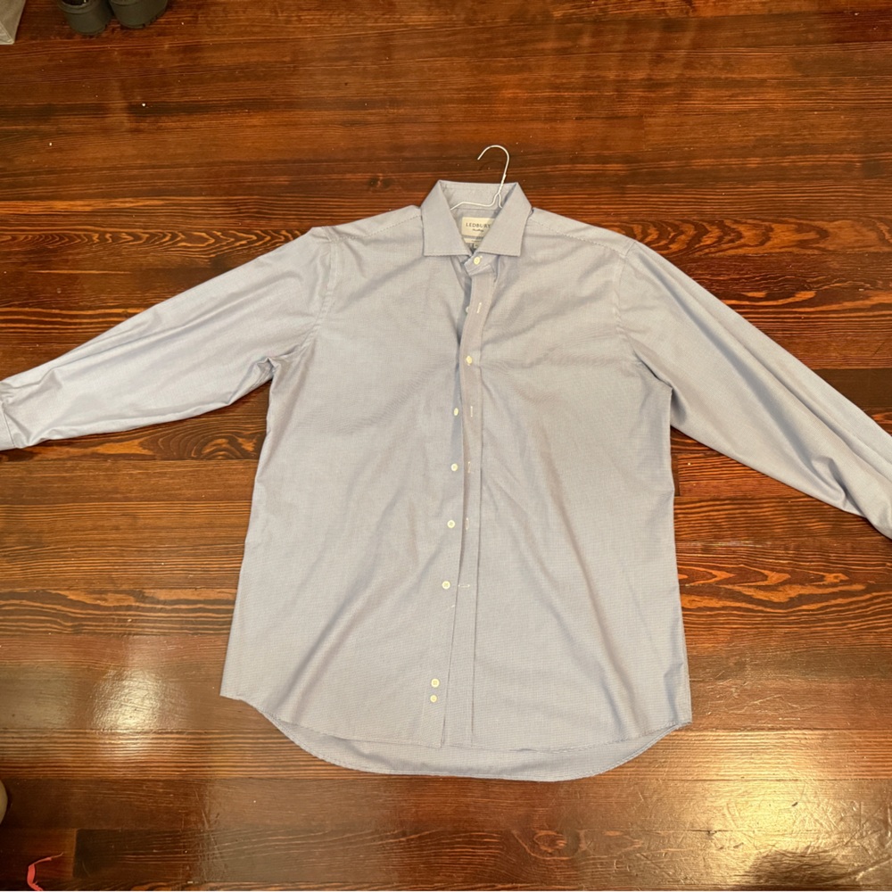 Men's Ledbury Button Down Blue and White Checkered Dress Shirt